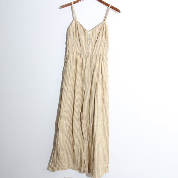 Madewell Sleeveless Wide-Leg Jumpsuit French Vanilla Striped Linen Yellow Size 2 - Picture 2 of 16
